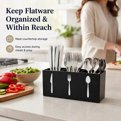 Eselatin 3 Compartments Silverware Caddy,Plastic Utensil Holder for Kitchen Countertop,Party Silverware Holder,Lfork Spoon Knife Organizer, Black