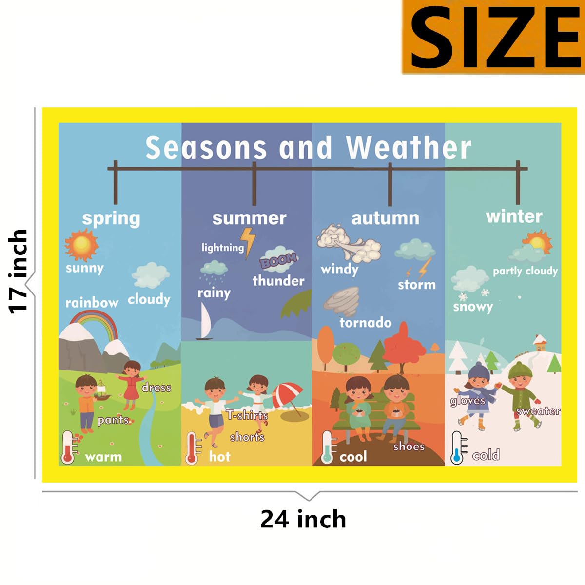 Seasons and Weather Mind Mapping| Educational Posters for Toddlers and Kids | English Teaching Aid Tool| Handy Wall English Charts Reference for Students| Great for School Classroom Décor(17x24in)