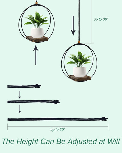 vensovo Hanging Planter for Indoor Plants - 1 pcs Plant Hanger Indoor with Metal Ring and Sturdy Wood Base, Boho Hanging Planter for Wall/Window/Room Decor