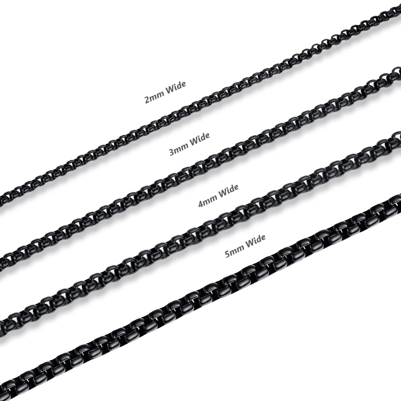 FOSIR Mens Womens 2mm Stainless Steel Black Rolo Cable Chain Necklace (20 Inch)