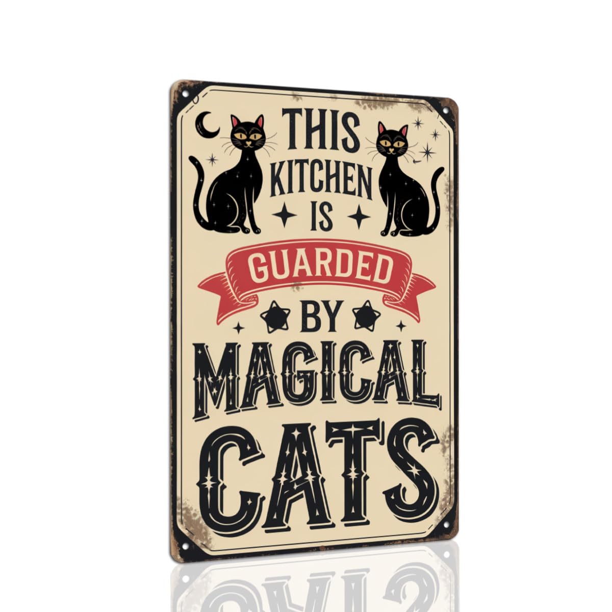 This Kitchen Is Guarded By Magical Cats Metal Tin Sign Halloween Theme Wall Hanging Rustic Style Wall Decor For Kitchen, Farmhouse, Living Room, Halloween Party Decorative Signs & Plaques 8x12 Inch