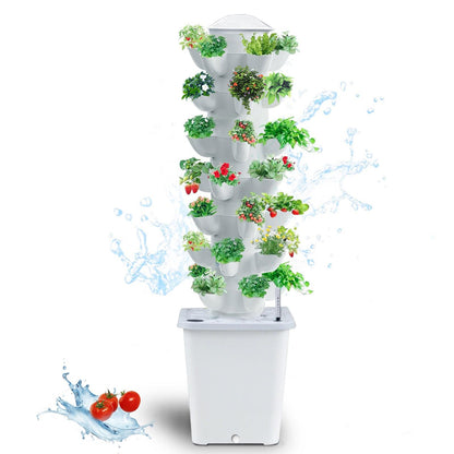 JPWDDWYT Hydroponics Tower Indoor Growing System Vertical Garden Planter Indoor Smart Garden Kit with Pump and Movable Water Tank Vegetable Plant Gift for Gardening Lover 35-Plants(White)