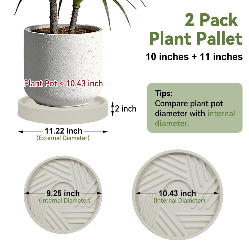 UoeRing 2 Pcs Plant Caddy with Hidden Wheels （1 10" and 1 11"） Heavy Duty Rolling Plant Stand, Indoor Outdoor Plant Saucer Tray with $9.9 Garden Tools (Beige)