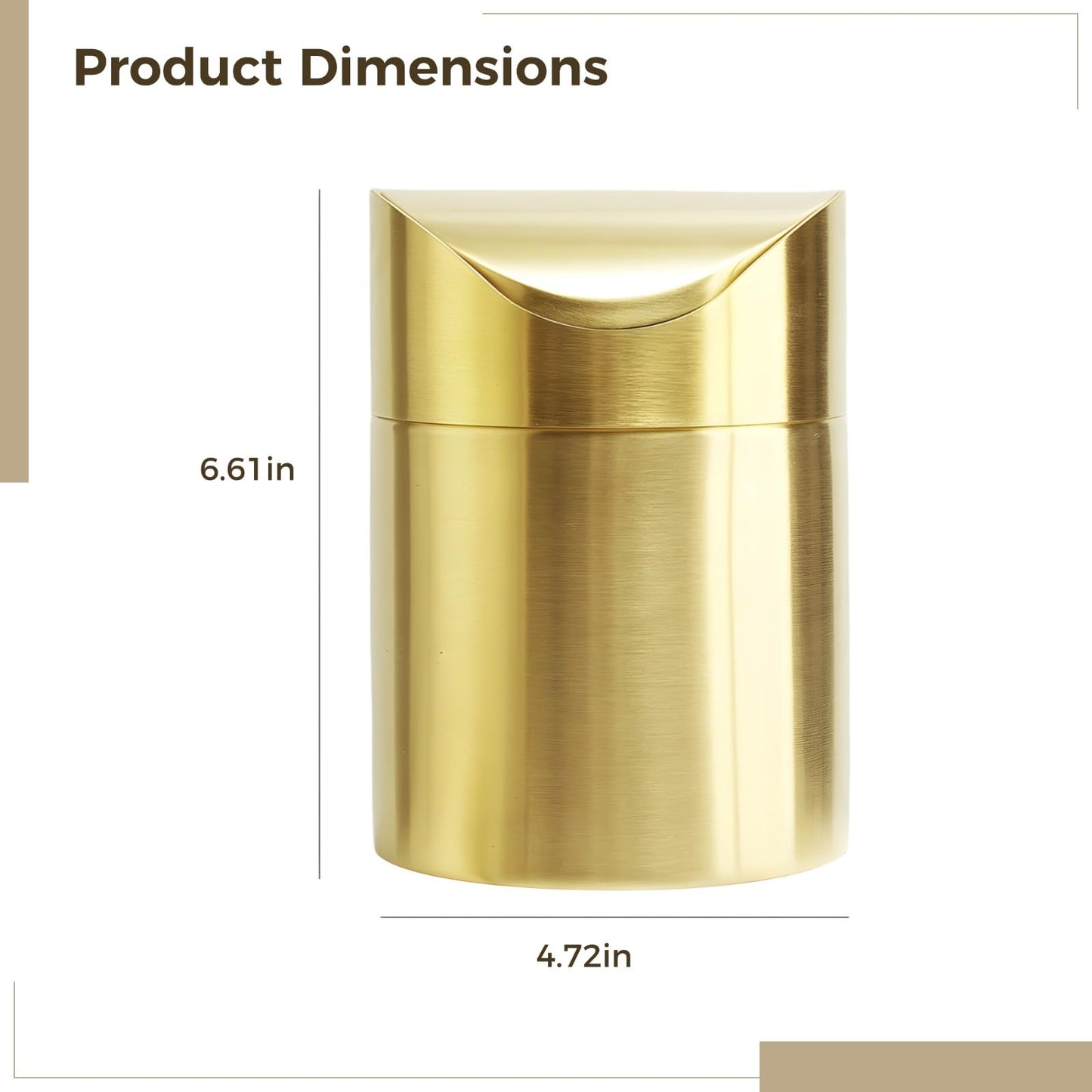 DORMIYA Mini Gold Trash Can, Stainless Steel Desktop Garbage Bin with Swing Lid, Small Countertop Waste Basket for Bathroom Office Car Kitchen, Portable Table Trash Container with Removable Cover