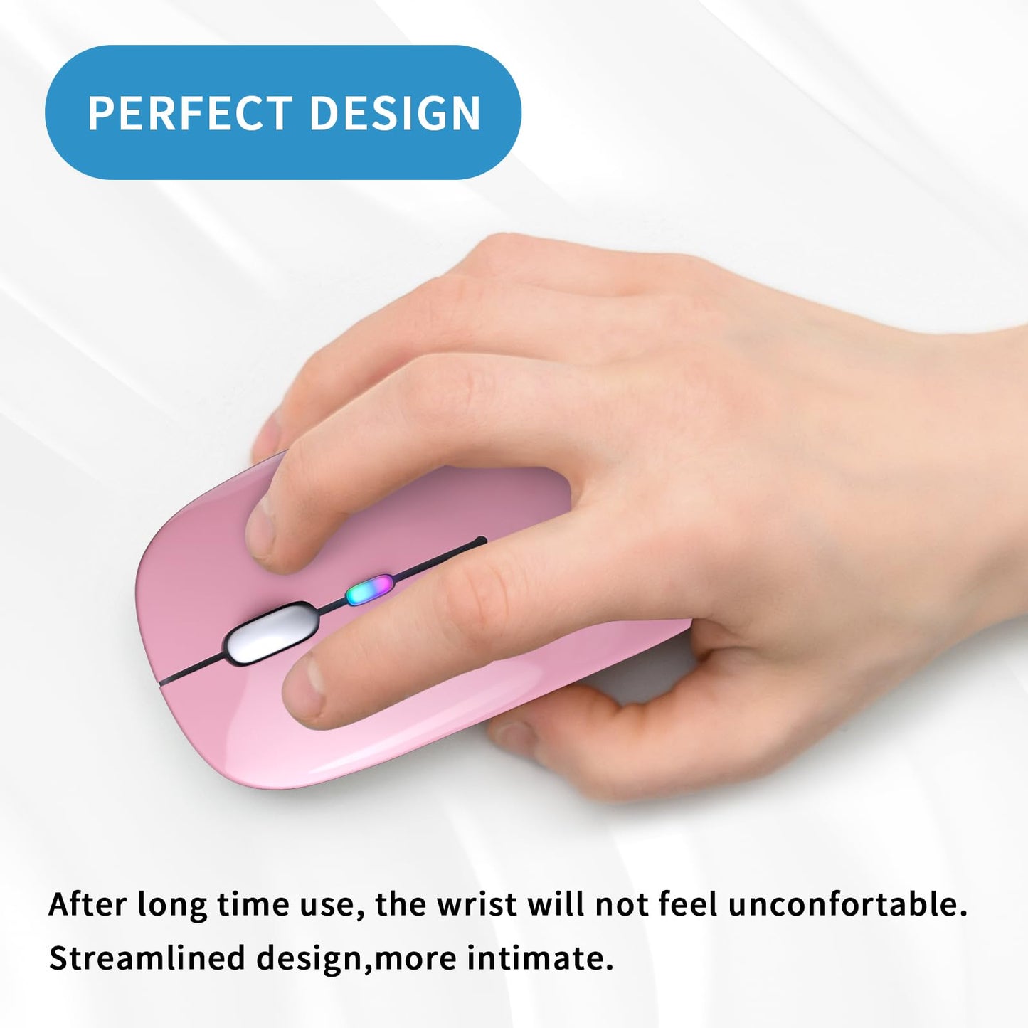 Wireless Bluetooth Mouse, Rechargeable, LED, Silent, Ultra-thin Design (Bluetooth 5.2 and 2.4GHz USB Receiver) | Portable Computer Mouse for Laptops, iPads, MacBooks and Apple Devices (Black)