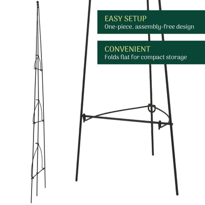 Arcadia Garden Products 5ft Folding Metal Obelisk Trellis for Climbing Plants, Assembly-Free Plastic-Coated Grow Support for Indoor Outdoor Flowers, Vegetables, Vines, Ivy