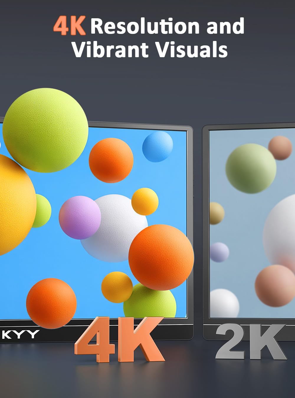 KYY 4K Portable Monitor 15.6" Portable Monitor for Laptop UHD IPS 3840X2160 External Screen with 100% sRGB & HDR Gaming Display for Laptop PS5/4 Xbox Switch with Speakers, VESA Compatible