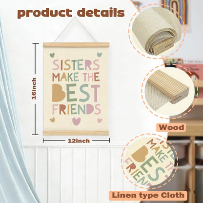 STHTTSW Sisters Make The Best Friends Poster Wall Art, Toddler Girl Room Decor, Pink Nursery & Playroom Wall Art for Girls Bedroom, Cute Little Girl Room Decor, 12x16 Inch