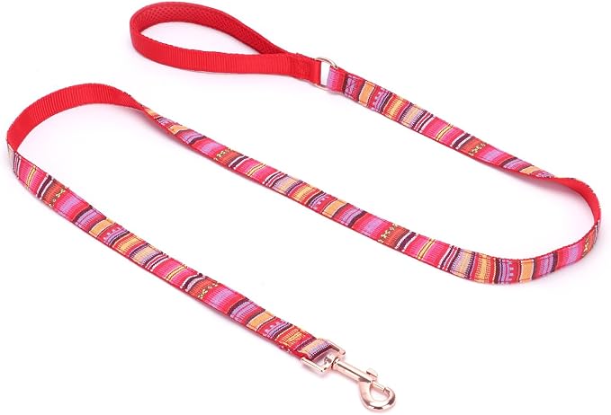 Dog Collar and Leash Set for Dogs Walking Bohemia Ethnic Style | Soft Durable Nylon Adjustable Collar with Metal Buckle 5ft Matching Leash with Padded Handle for Small Medium Large Dogs
