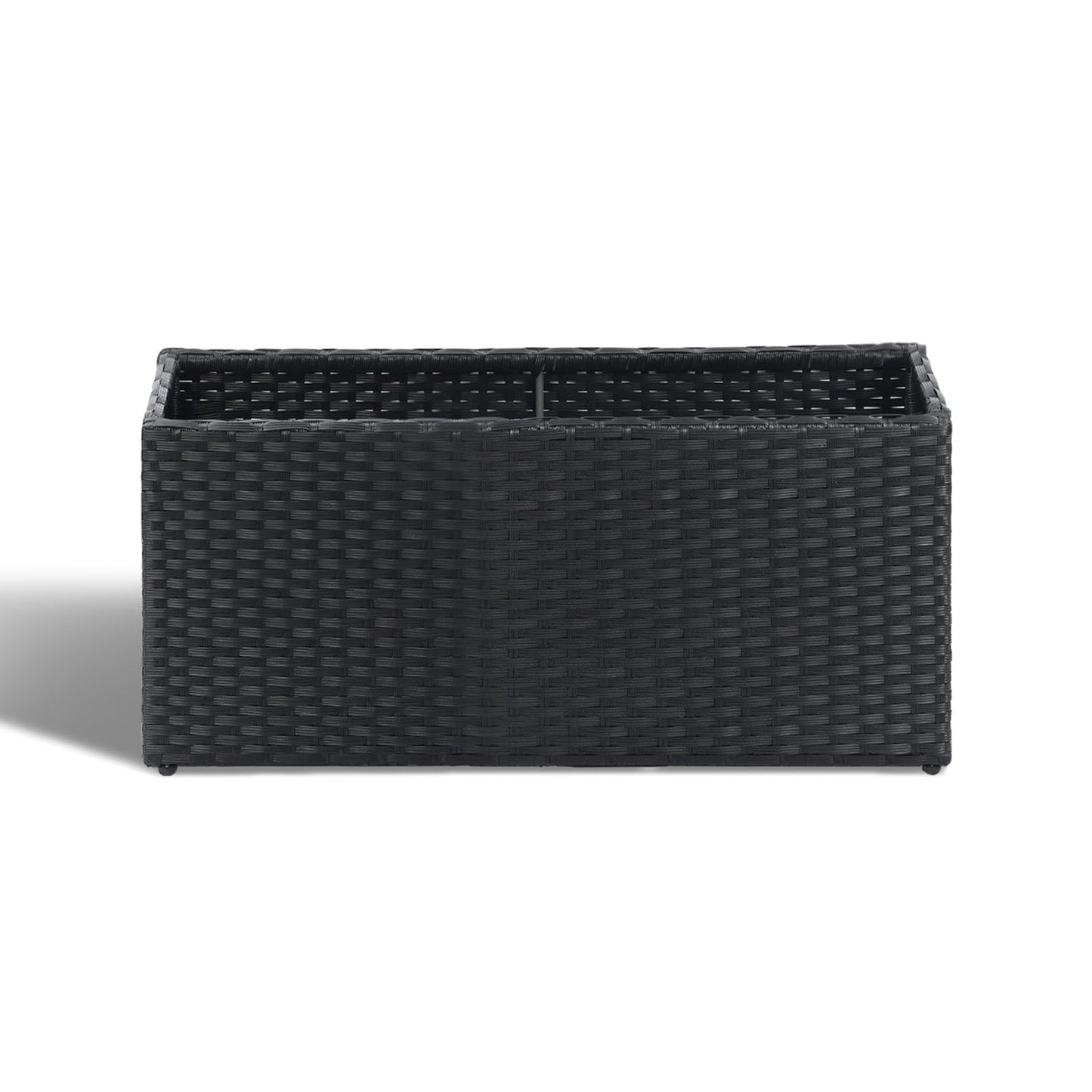 SUNNYPARK Black Rectangular Planter Box All-Weather PE Rattan Large Modern Planters with Removable Liner Indoor Outdoor Decorative Flower Pot for Patio, Balcony, Garden