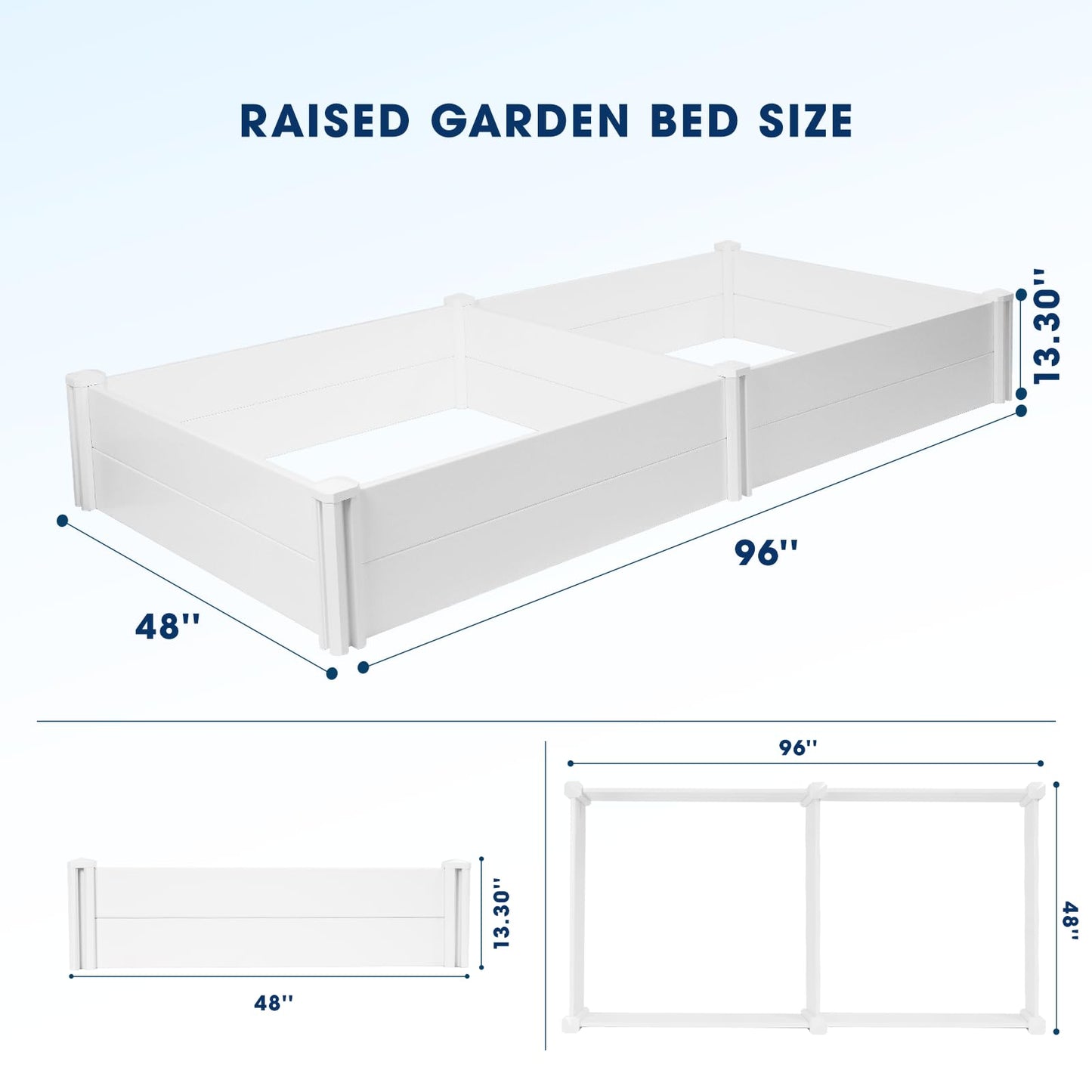 PASAMIC 8x4x1ft Vinyl Raised Garden Bed, Rust-Proof Outdoor Planter Box for Gardening, Durable Raised Plant Box with Open Bottom, DIY Above Ground for Fruit, Vegetables, Herbs