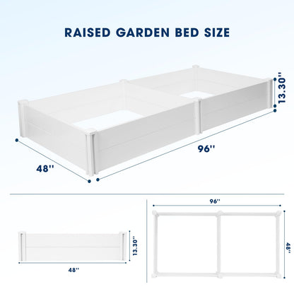 PASAMIC 8x4x1ft Vinyl Raised Garden Bed, Rust-Proof Outdoor Planter Box for Gardening, Durable Raised Plant Box with Open Bottom, DIY Above Ground for Fruit, Vegetables, Herbs