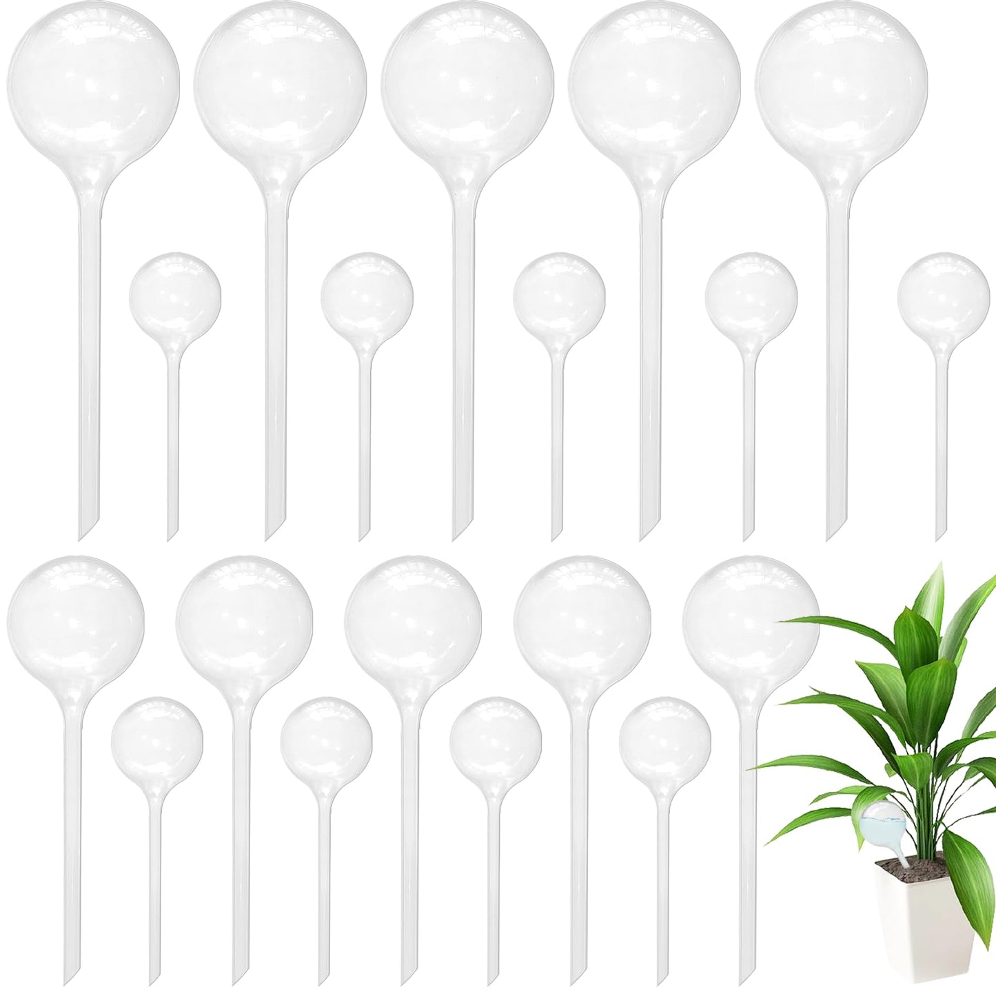 Jgalnim 20 PCS Clear Plant Watering Globes,Plastic Watering Bulbs,Self Watering Planter,Flower Automatic Watering Device for Plants Indoor,Outdoor,Flowerpot,Home Garden(Large,Medium,Small)