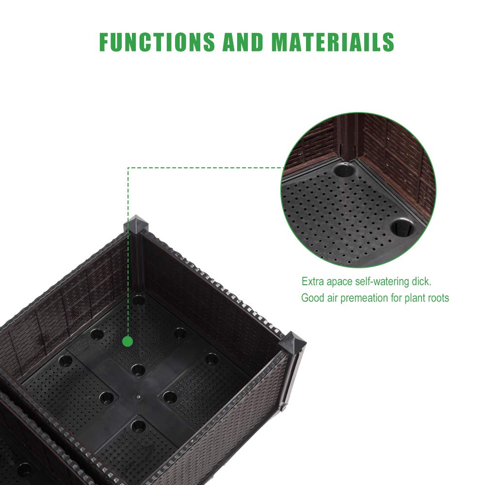 Guangshuohui Planter Raised Beds Kits,Garden Bed with Self Watering Planter Box and Drainage Plug,for Flowers Vegetables and Garden Patio Balcony Restaurant, Easy Assembly (Set of 4,Brown)