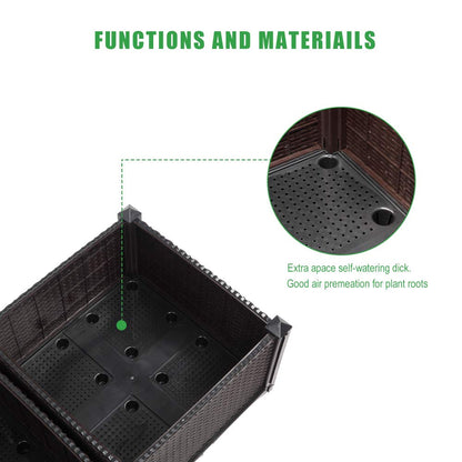 Guangshuohui Planter Raised Beds Kits,Garden Bed with Self Watering Planter Box and Drainage Plug,for Flowers Vegetables and Garden Patio Balcony Restaurant, Easy Assembly (Set of 4,Brown)