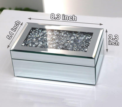 Luxury Silver Crushed Diamond Glass Mirrored Jewelry Organizer Box Storage