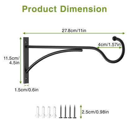 11 Inch 2 Pack Heavy Duty Plant Hangers Outdoor, Metal Plant Brackets for Hanging Baskets, Plant Wall Hooks for Bird Feeders, Wind Chimes & Lanterns, Premium Metal Hooks Matte Black, 30lbs Capacity