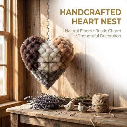 Handmade Alpaca Fiber Bird Nest Heart - Natural Nesting Material, Winter Nesting Material for Wild Birds and Hummingbirds | Garden Decoration, a Gift for Bird Lovers.