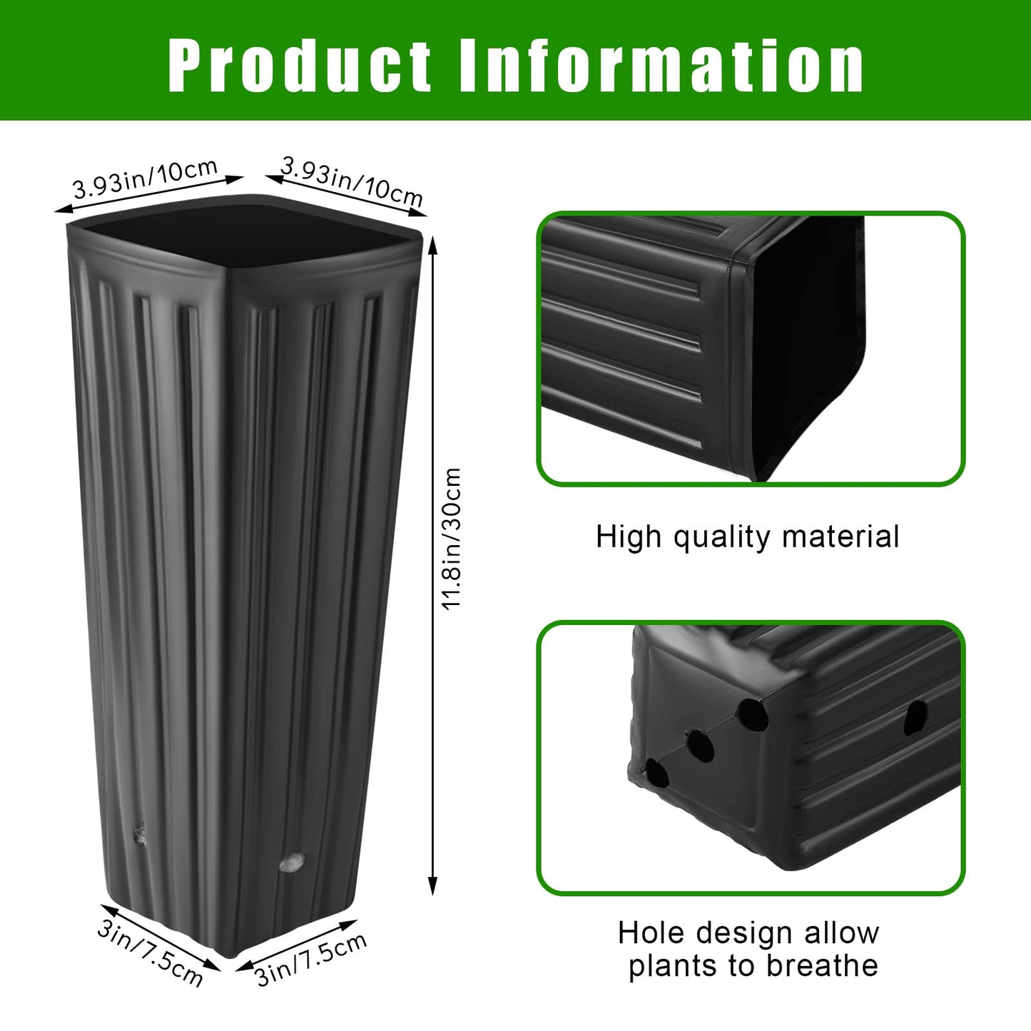 Nuenen 300 Pcs Tall Pot Plastic Deep Plant Nursery Pots Black Seedling Flower Plant Container with Drainage Holes for Indoor Outdoor Gardening (11.8" H X 3.9" W)