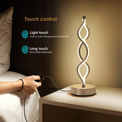 NUÜR Infinity Spiral LED Table Lamp Silver, Dimmable Metallic Bedside Lamp with Touch Controller, 3 Colour Temperature, 15.8 Inch Height, Decorative Lamp for Home, Living Room