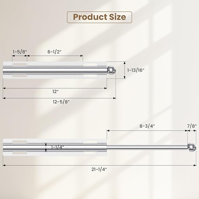 Supforce Valet Rod for Closet Pull Out, Retractable Slide Out Valet Rod Closet Organization, 12" Aluminum Valet Clothing Hanger Rods Perfect for Suits, Freshly Pressed Clothes, White