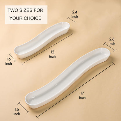 Dizada Olive Plates 3-Pack 12" - White Porcelain Long Arc Boat Trays, Ceramic Appetizer Platter for Charcuterie, Snacks, Entertaining, Dishwasher Microwave Oven Safe
