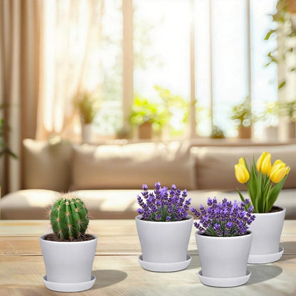 JERIA 16-Pack 4" Plastic Flower Plant Pots Thickened Seedlings Nursery Pots, Flower Plant Container Seed Starting Pots with Pallet (White)