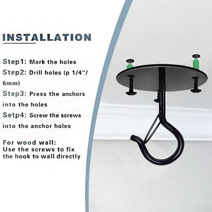 Taeekiy 4 Pcs Black Ceiling Hooks for Hanging Plants Holder with Safety Buckle,Ceiling Decor Hook Heavy Duty,Metal Plant Hanger Indoor&Outdoor.Hooks for Hanging Plants,Wind Chime,Bird Feeders (Black)