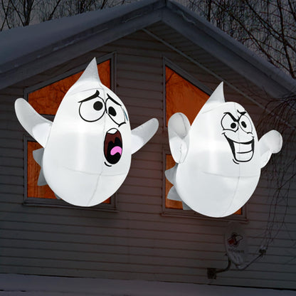 Joiedomi 2 Pcs Halloween Inflatables Outdoor Decorations, Halloween Blow Ups Ghost with Built-in LEDs, Cute Window Inflatable Ghost for Window Decorations