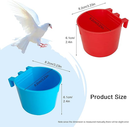 30 Pcs Cage Cups Birds Feeders Bowl Chicken Feeding Watering Dish Hanging Wire Cages Box Coop Cups for Pet Parrot Parakeet Gamefowl Poultry Pigeon and Quail（Blue and Red）