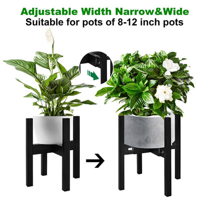 Rnined Adjustable Plant Stand Indoor,Bamboo Mid Century Modern Plants Stands, Stable Plant Holder,Fit 8 9 10 11 12 inch Pots (Pot & Plant Not Included)(Black)