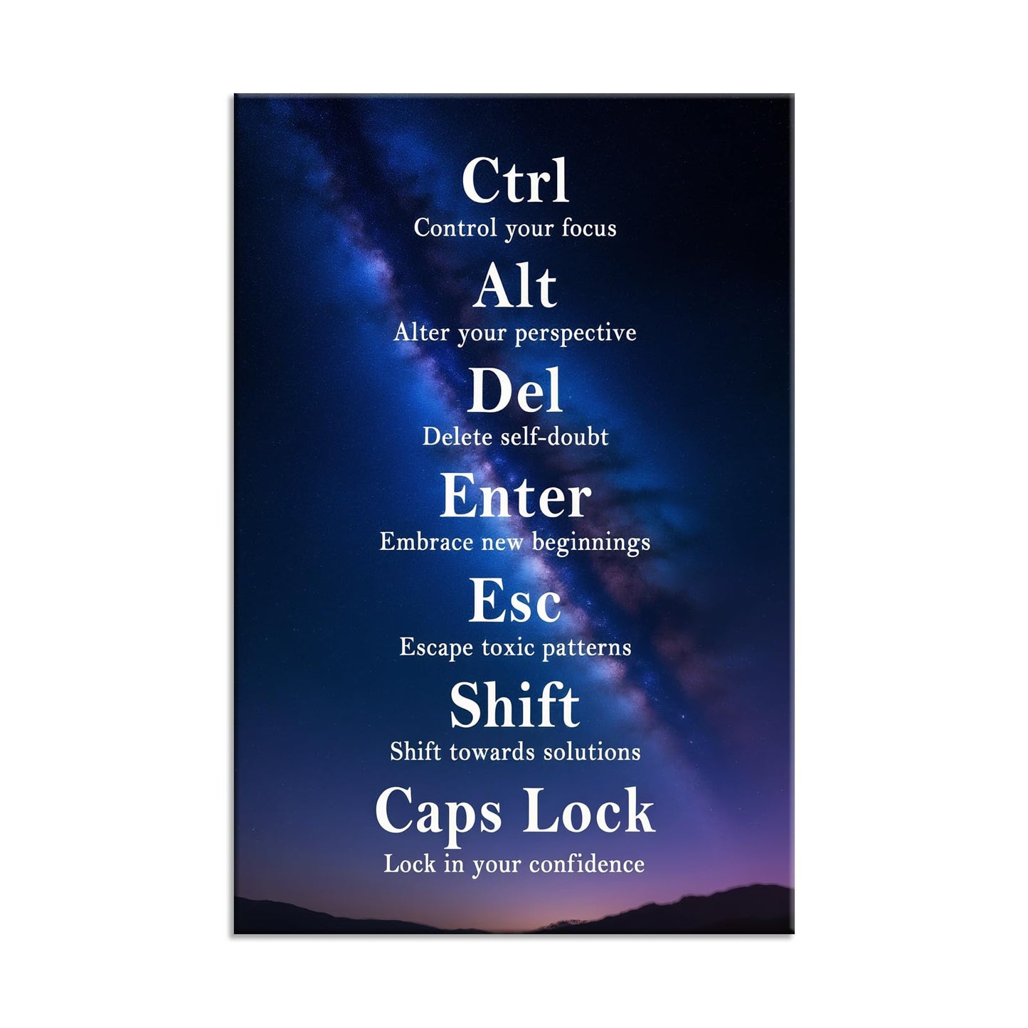 Ctrl Alt Del Signs Inspirational Canvas Wall Art Confidence Quote Motivational Poster Keyboard Inspiring Painting Prints Wall Pictures for Living Room Office Home Decor Framed Artwork [12''W x 18''H]