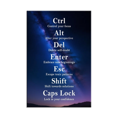 Ctrl Alt Del Signs Inspirational Canvas Wall Art Confidence Quote Motivational Poster Keyboard Inspiring Painting Prints Wall Pictures for Living Room Office Home Decor Framed Artwork [12''W x 18''H]