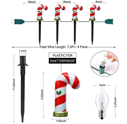 Oviejo C7 Christmas Pathway String Lights, Set of 8 Christmas Candy Cane Driveway Markers with 4 C7 Clear Bulbs, Waterproof String Lights for Pathway Decor Outdoor Decoration