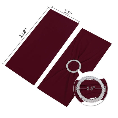 Peomeise 50pcs Burgundy Spandex Chair Sashes with Buckle Slider for Wedding, Party Decoration