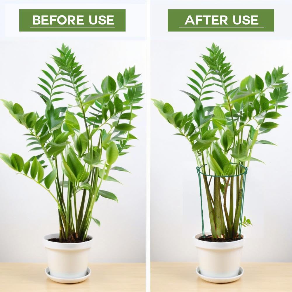8 Pack Half Round Plant Support Stakes, Green Metal Garden Plant Supports, 9.8”W x15.7”H Plant Support Rings with 20 Pcs Plant Clips for Indoor Outdoor Plants