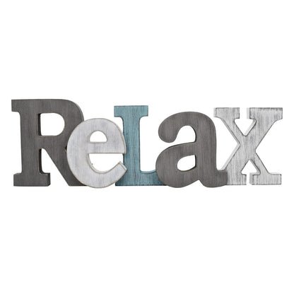 Rustic Wooden Teal Home Sign Decorative Cutout Letters Freestanding Block Word Sign Hanging Ornament Table Shelf Decor (Relax)