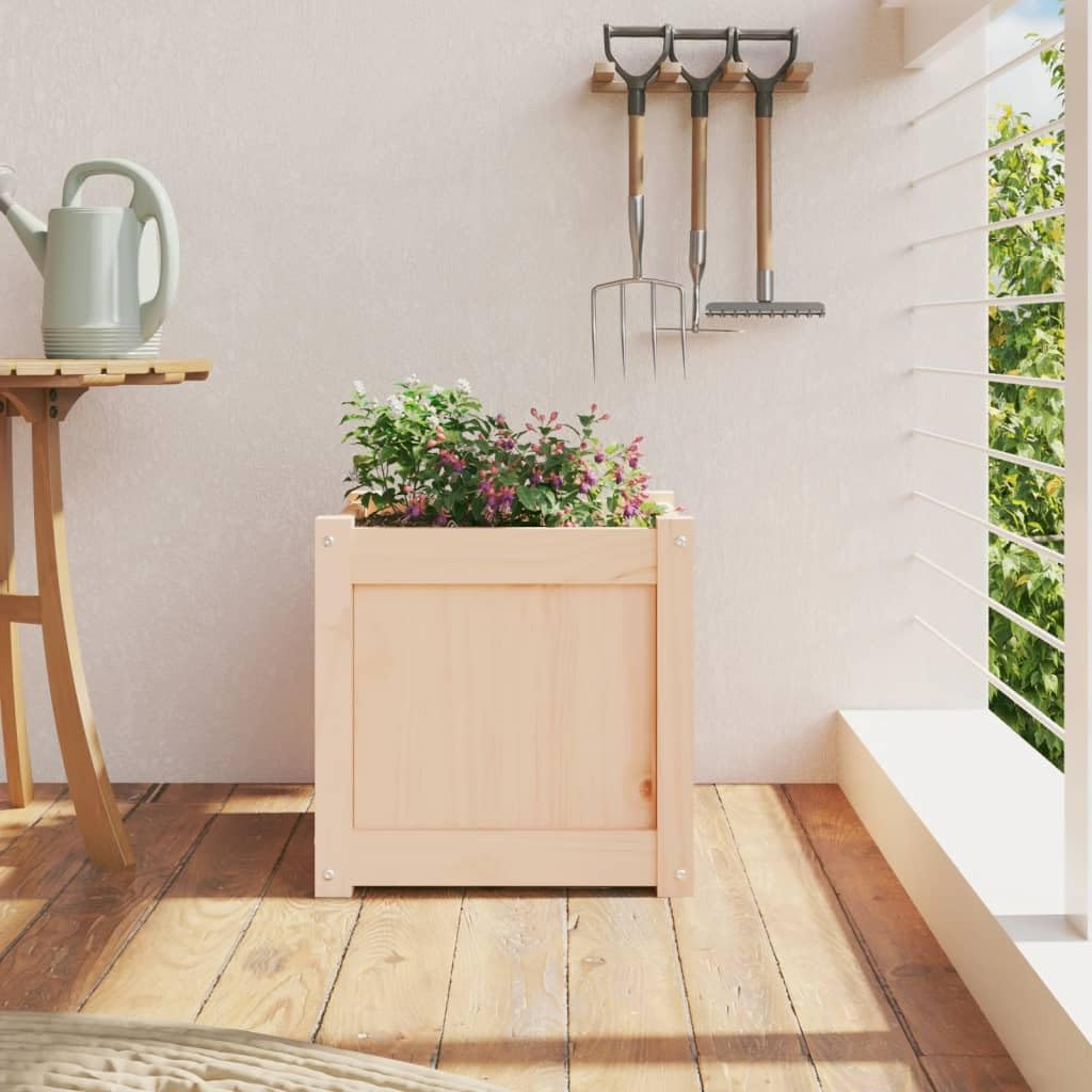 Makastle Garden Planter, Decorative Outdoor Flowerpot for Vegetables, Flowers and Succulents in for Backyard, Patio, 15.7x15.7x15.7 in Natural Solid Pine Wood