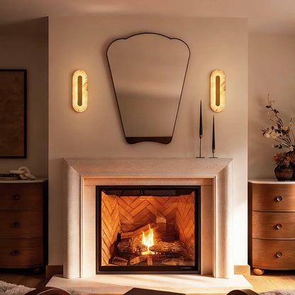 YMDHFS Alabaster Wall Sconces Natural Marble Wall Sconce Oval Stone Wall Light Gold Marble Bathroom Vanity Light Fixtures LED Bedroom Alabaster Lights for Living Room Showroom Staircase Hardwired