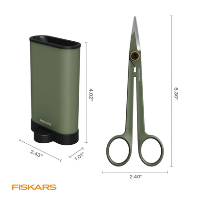 Fiskars Plant Detailer Snips & Holder, Precision Indoor Gardening Tool for Trimming & Pruning Dense Foliage, Long Reach Stainless Steel Micro-Tip Blades for Clean Cuts and Healthy Plant Growth, 6"