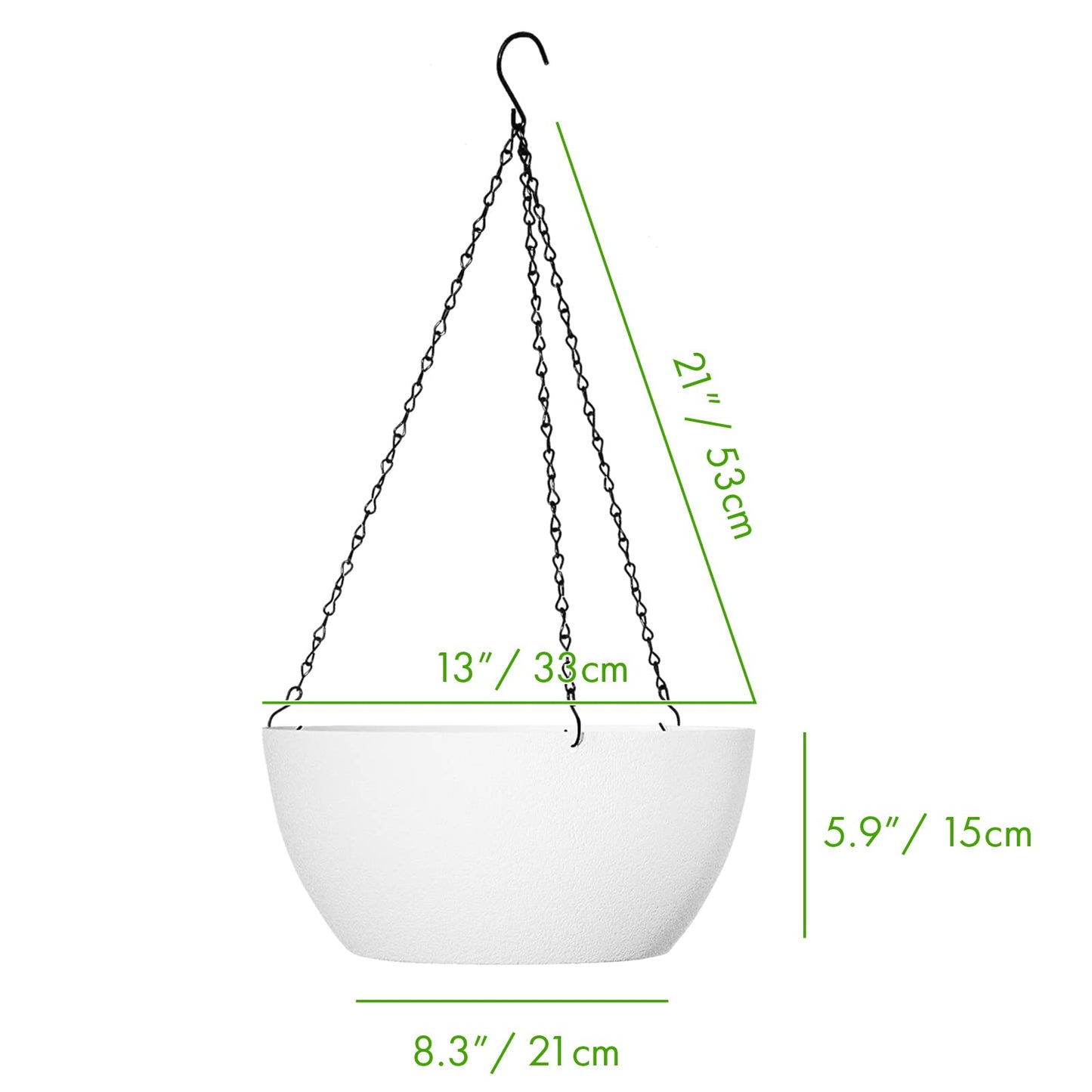 WOUSIWER 13 inch 2Pack Large Hanging Planters for Outdoor Indoor Plants with Drainage Holes and Chain, Round Hanging Flower Pots for Garden Home Porch Decor, White