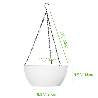 WOUSIWER 13 inch 2Pack Large Hanging Planters for Outdoor Indoor Plants with Drainage Holes and Chain, Round Hanging Flower Pots for Garden Home Porch Decor, White