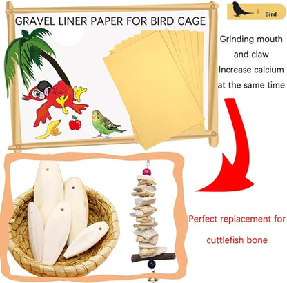 Firdnyohs 20PCS Gravel Paper for Bird Cage,11x17 Inch Bird cage Liner Gravel Paper Special for Bird Cage in sea Sand-Great for Hard-Billed Birds Safe& Clean & Easy for Improved Digestion…