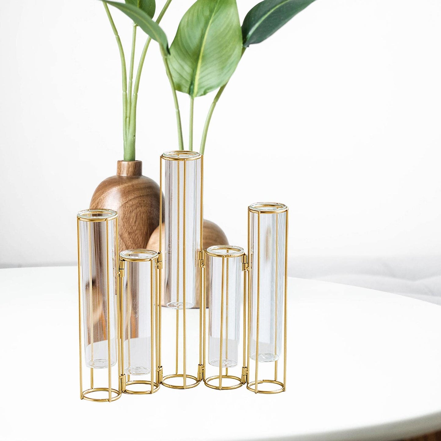 Bothyi Hinged Flower Vase, Test Tube Vase Set with Stand, Hinged Plant Vases Glass Vase, for Home Table Centerpiece
