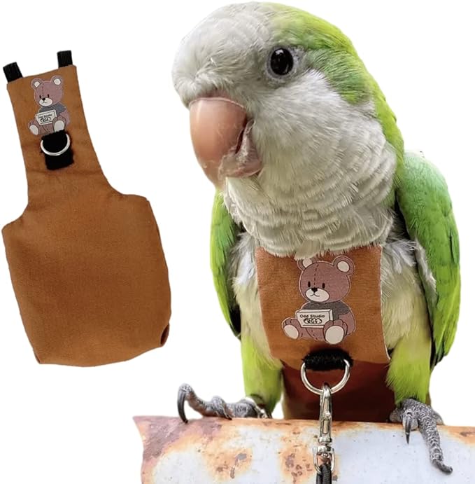 Bird Diaper Harness Flight Suit Clothes, Parrot Flight Suit with Leash for Parrot, Bird Flying Clothes with Rope and Handle for Outdoor Activities Training (Caique,Without Leash)