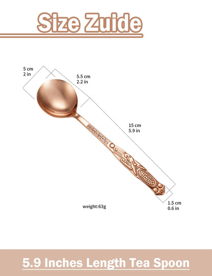 PurCoperx 7.87 Inch Pure Copper Spoon, 100% Hand Forged Vintage Copper Spoon, Suitable for Family Gatherings, Restaurants, Desserts, Sugar, and Ice Cream (2)