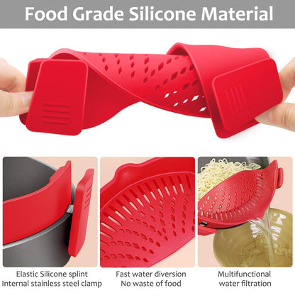 YEVIOR Clip on Strainer for All Pots Pan,Silicone Pasta Strainer Kitchen Gadgets,Collapsible Colander for Noodle,Vegetables,Fruit,Spaghetti (Grey)