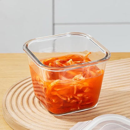 H.JSS WDJS 4 Cup Square Glass Food Storage Container with Lids, Square Glass Soup Container with Airtight Lids, 32 OZ Food Prep Bowls for Leftovers, Salad, Microwave、Fridge、Dishwasher Safe (4 Pack)