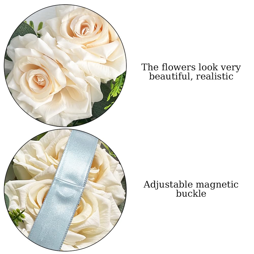 EHERDM 2pcs Flower Curtain Tiebacks Magnetic Adjustable Elegant Rose Floral Tie Backs for Curtains Drapes Decorative Cute Creative Curtain Buckle Strap for Wedding Home Office Bedroom White