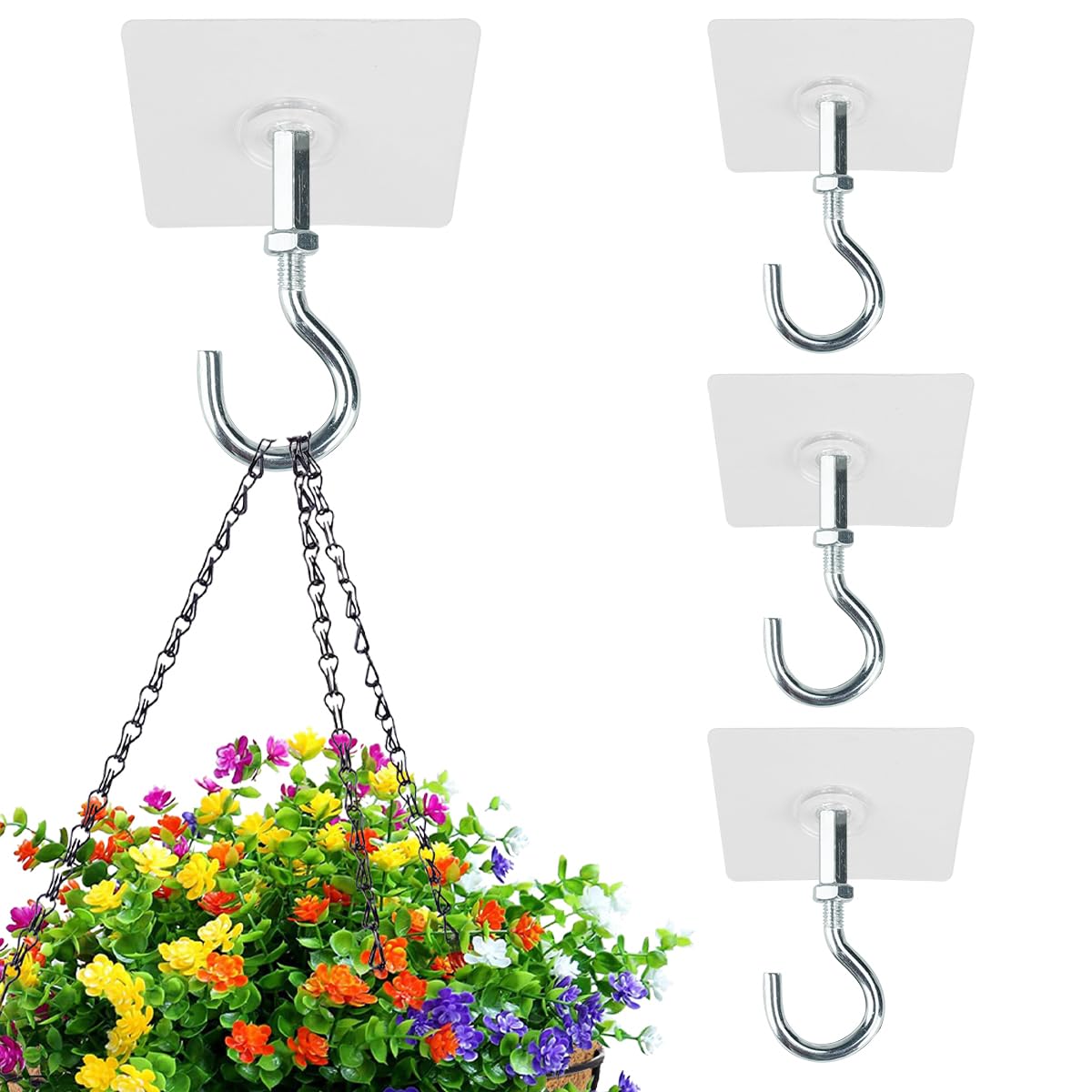 Adhesive Ceiling Hooks, Hold 30lbs Heavy Duty Ceiling Hooks for Hanging Plants Command 3M Ceiling Hooks, Sticky | Drill Free Outdoor Hanging Hook Stick On Hooks for Lights, Wind Chimes 4 Pack